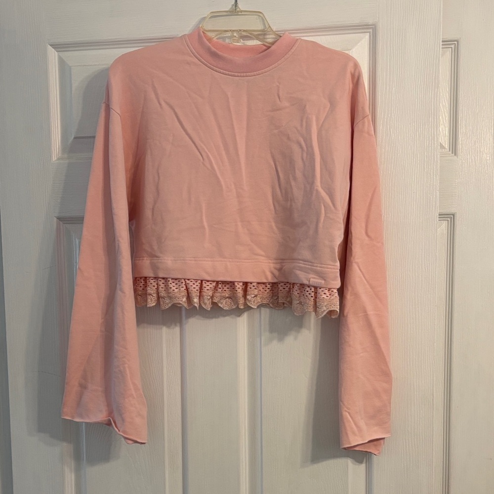 PUMA BY FENTY Pink Lace Crop Sweatshirt